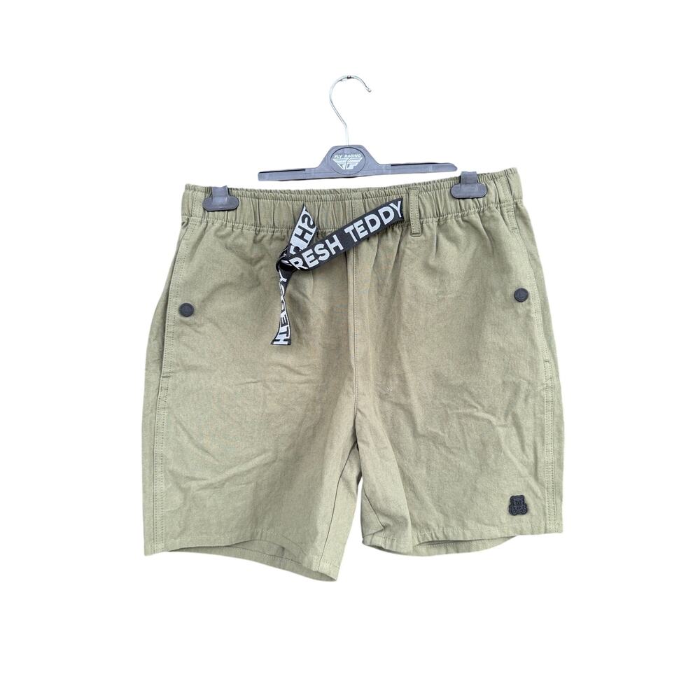 Teddy Fresh Khaki Green Canvas Corduroy Drawstring Shorts Mens Small S